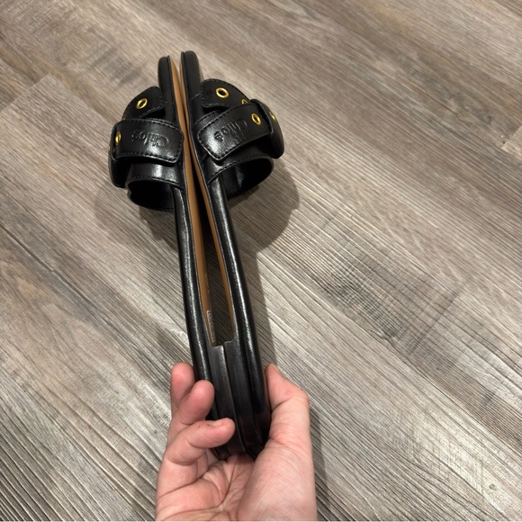 Chloe Mae Black Leather Buckle Slide Sandals - Picture 6 of 10